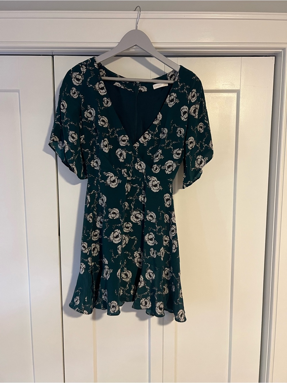 Women's Teal Floral V-Neck Short Sleeve Dress Top